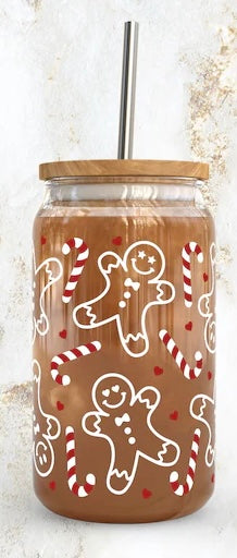 Gingerbread Candy Cane Glass Cup