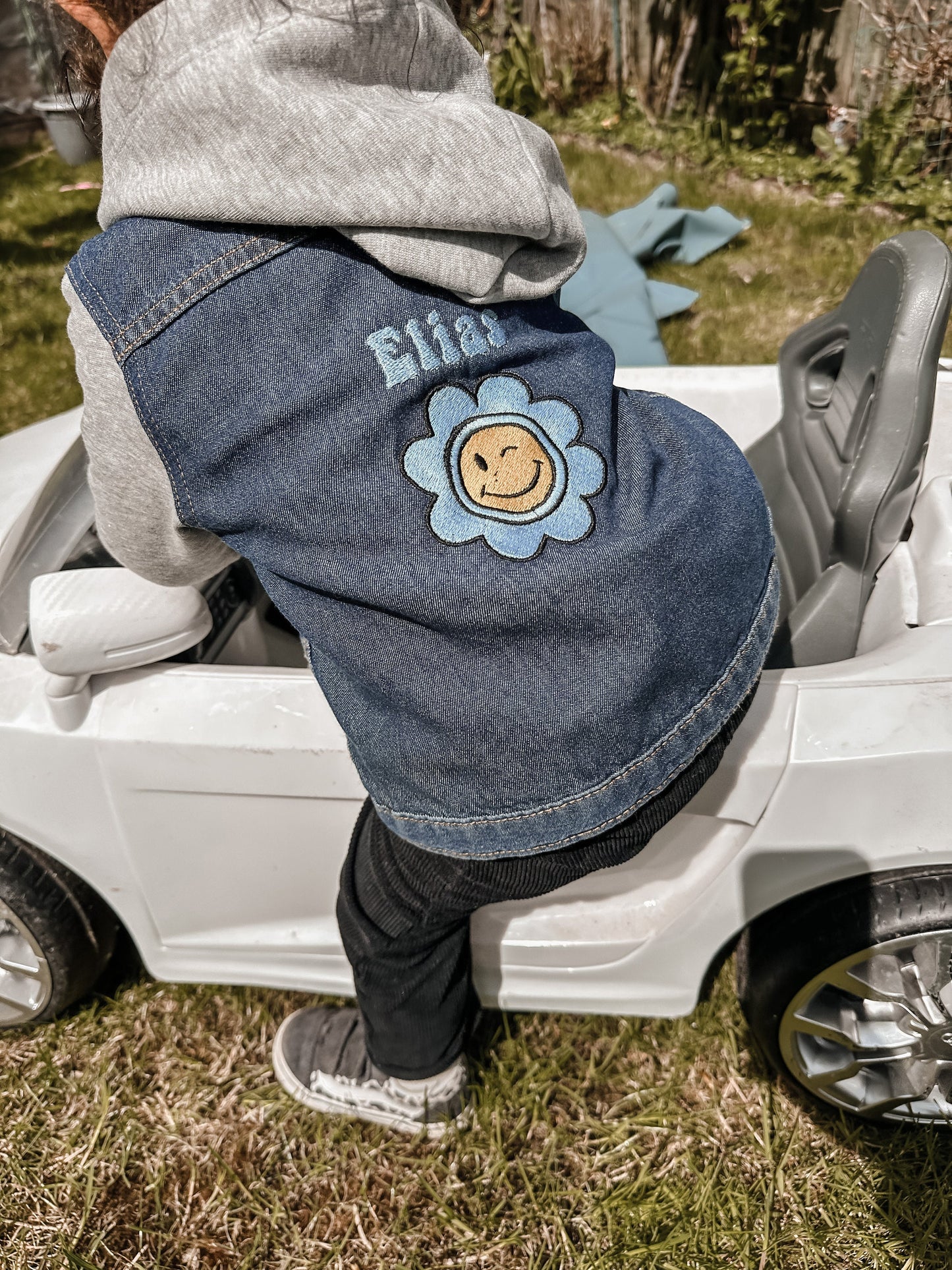 Denim Kids Jacket | Personalised Denim Jacket for Kids | Retro Denim Kids Jacket | Personalised Kids Jacket | Smiley Daisy