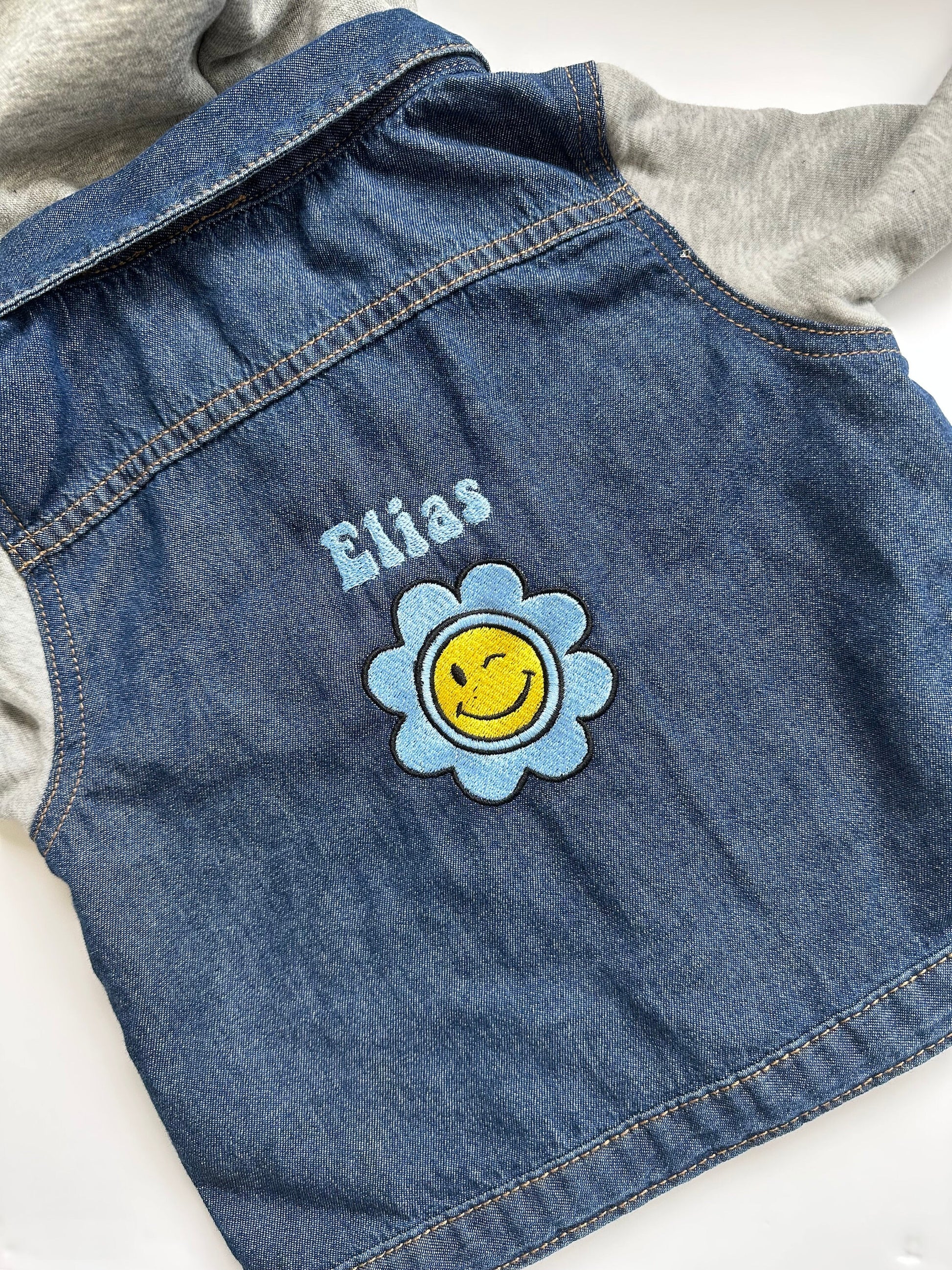 Denim Kids Jacket | Personalised Denim Jacket for Kids | Retro Denim Kids Jacket | Personalised Kids Jacket | Smiley Daisy