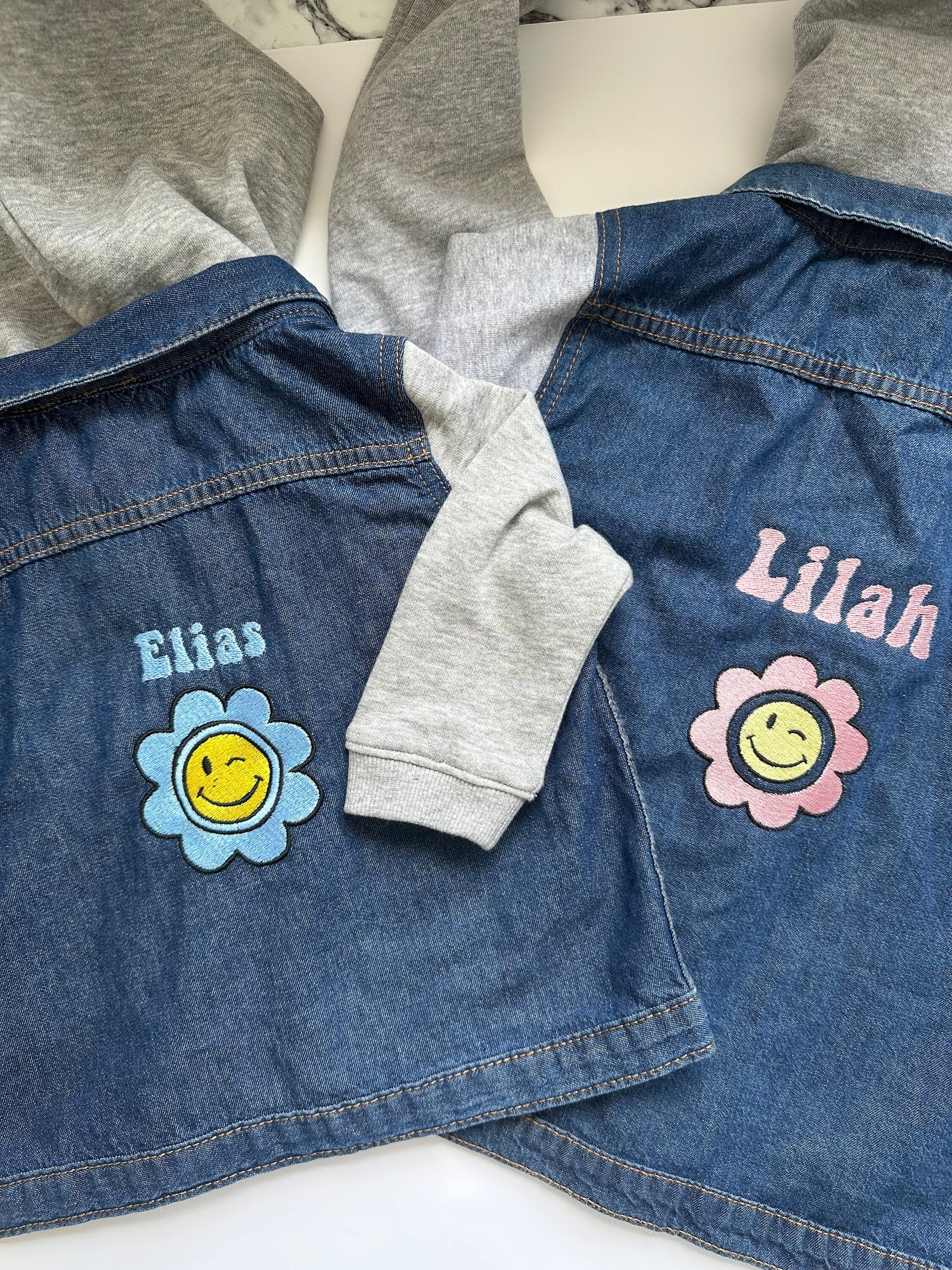 Denim Kids Jacket | Personalised Denim Jacket for Kids | Retro Denim Kids Jacket | Personalised Kids Jacket | Smiley Daisy